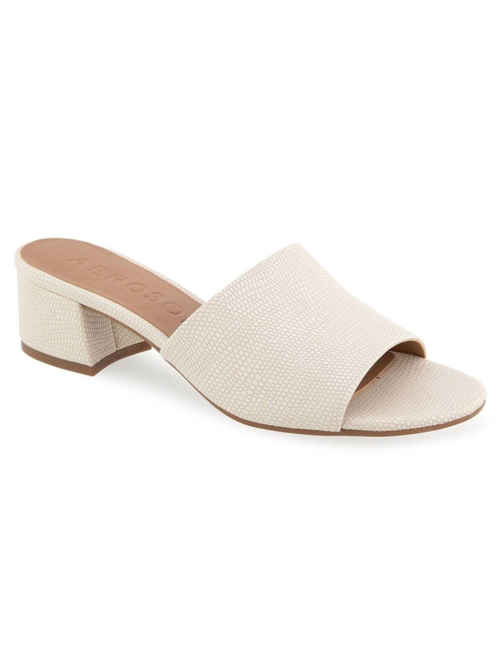 Aerosoles COMO Women's Shoes Block Heel Slide Sandals WHITE/BEIGE 8.5W